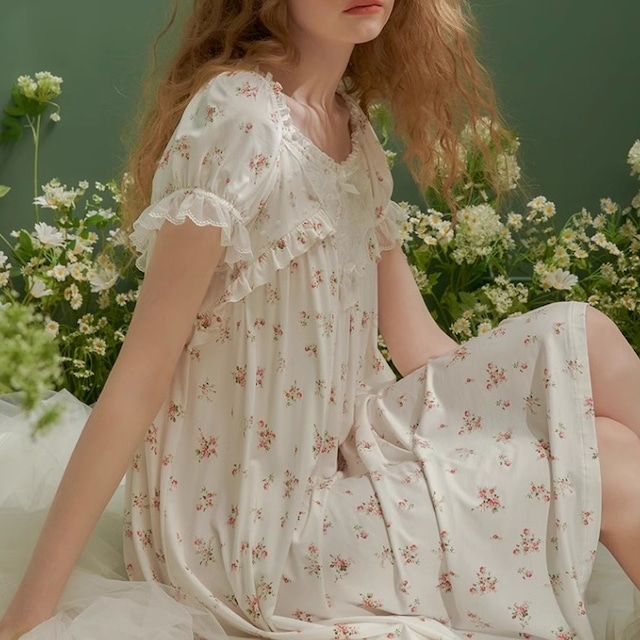 【3size】flower pattern frill design short sleeve roomwear p993