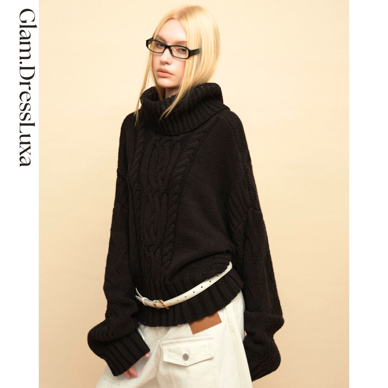 Cable Highneck オーバーニット_T1056