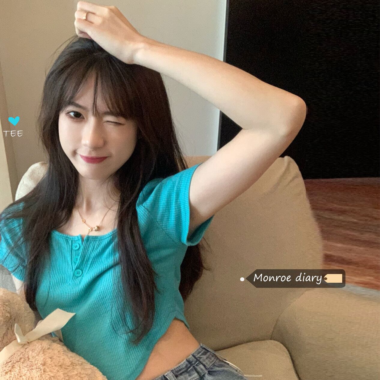 スリムショートTシャツ サマークロップトップ トップス 大人ガーリー スウィート キュート カジュアル 夏物 モンロー79441878026