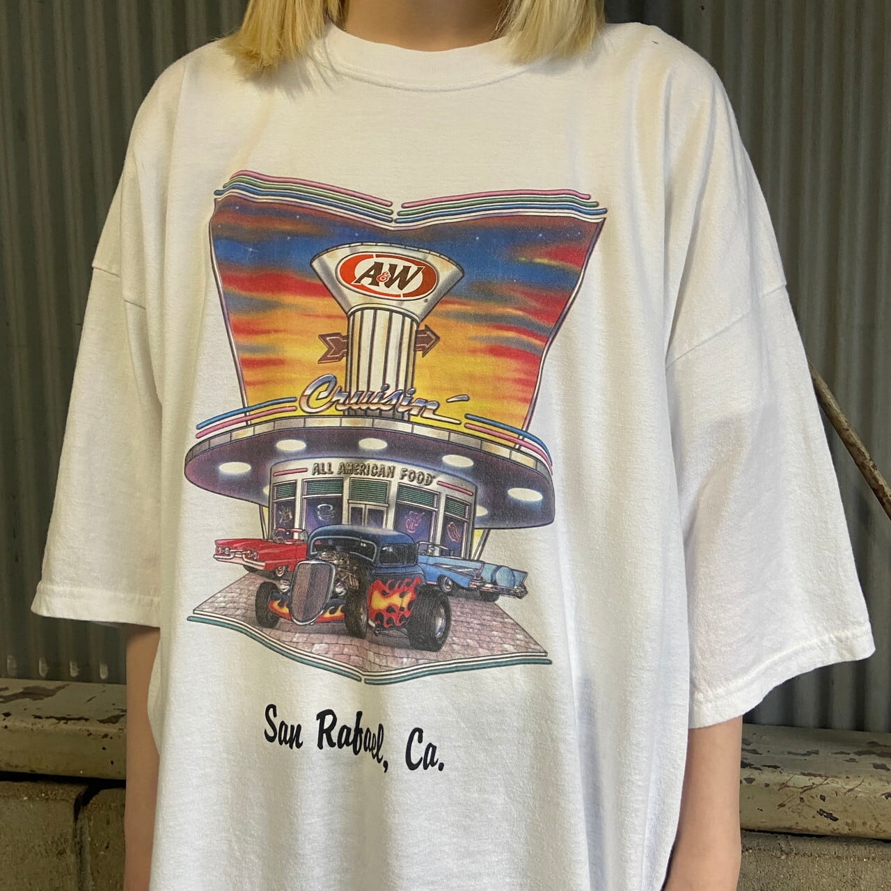 A＆W レストラン 企業 Tシャツ メンズ2XL 古着 車 モーターサイクル 