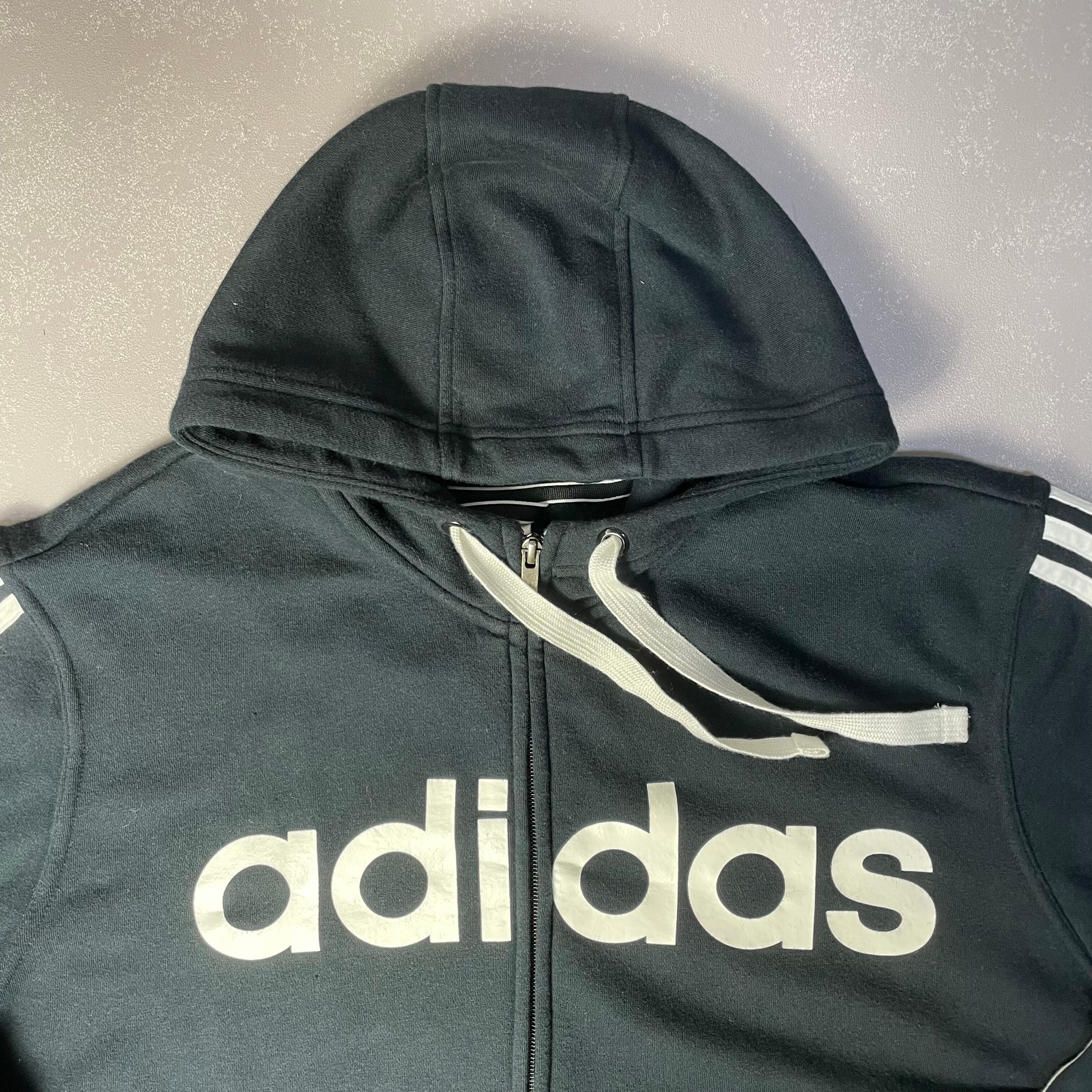 adidas アディダス スウェット メンズXL ビッグ プリント スウェットパーカー ブラック 黒色 古着