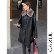 Fur Collar PULeather Straight Coat