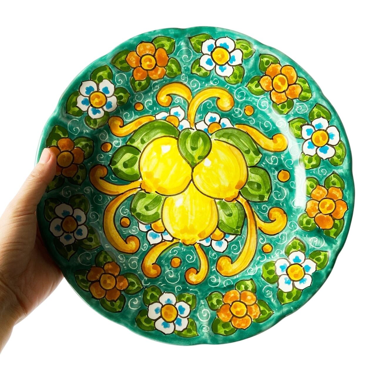 絵皿 26cm GEO056 マヨリカ焼き イタリア陶器 レモン柄 ディナー皿