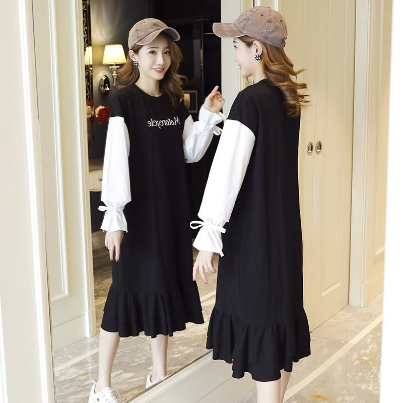 【新作】【送料無料】 マタニティウェア2019秋の新しいファッションカラーマッチングマタニティドレスルーズセーターマタニティロングスカート-アリババ オータム 秋物 expec286337183151