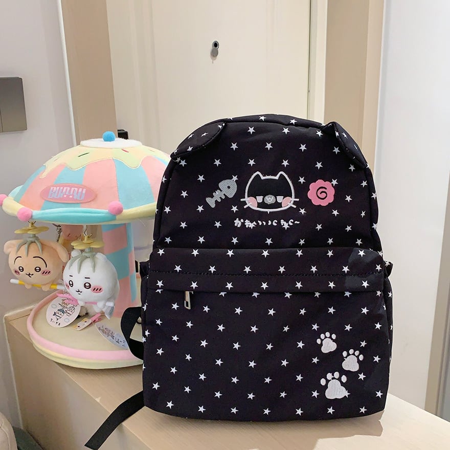 サブカル系 猫耳星柄バックパック 肉球柄
