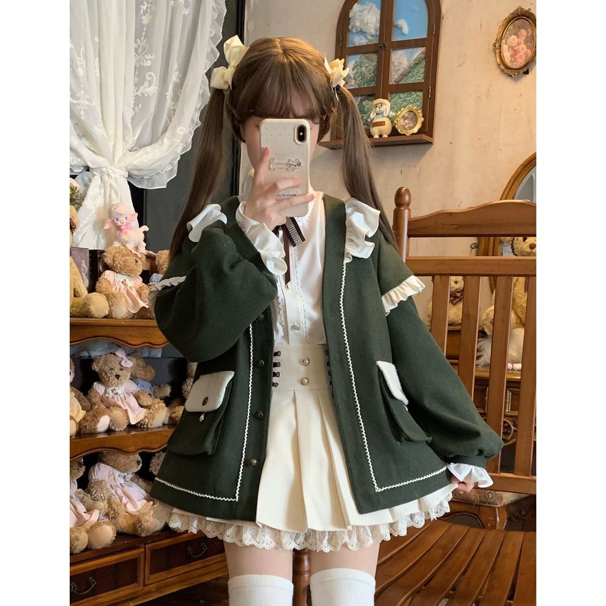 レースアップフリルジャケットセットアップ：トップス+スカートセット