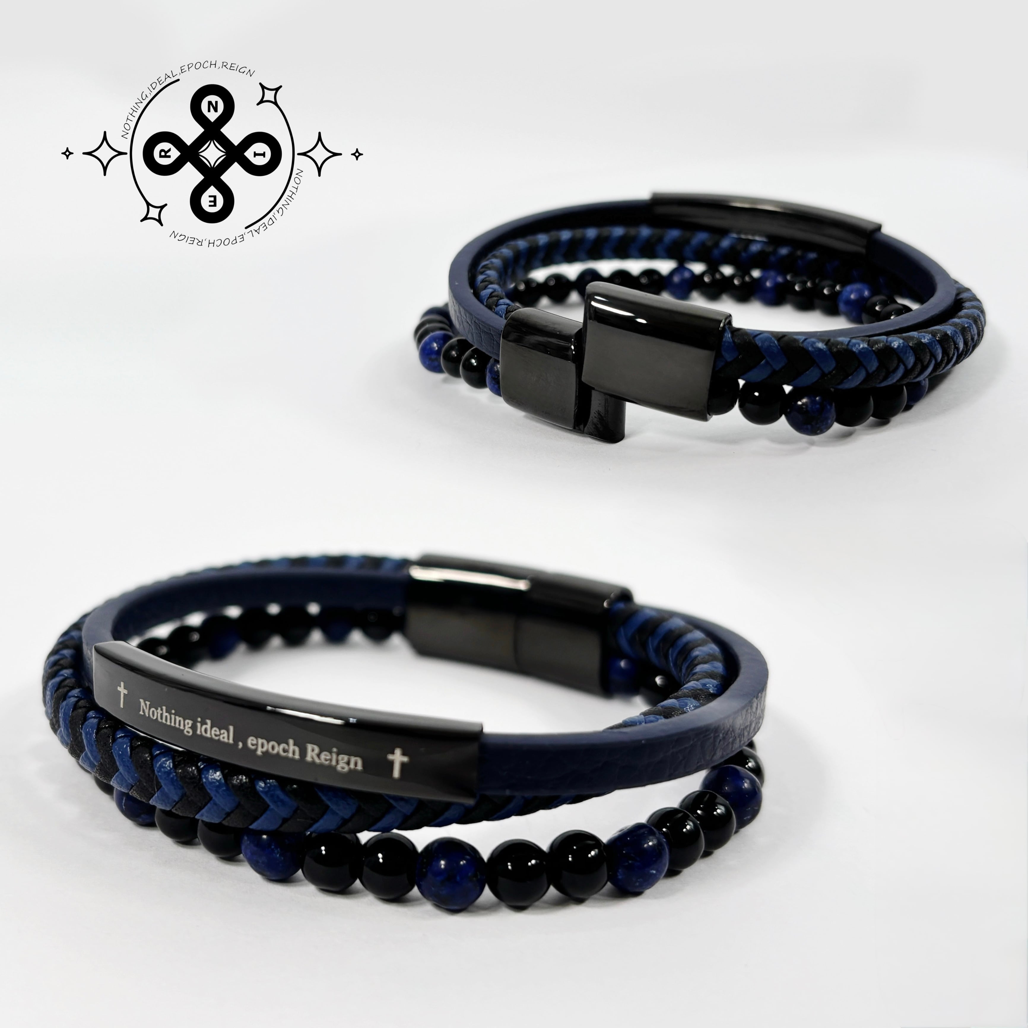 BLUE STONE PU LEATHER LAYERED BRACELET | NIER CLOTHING