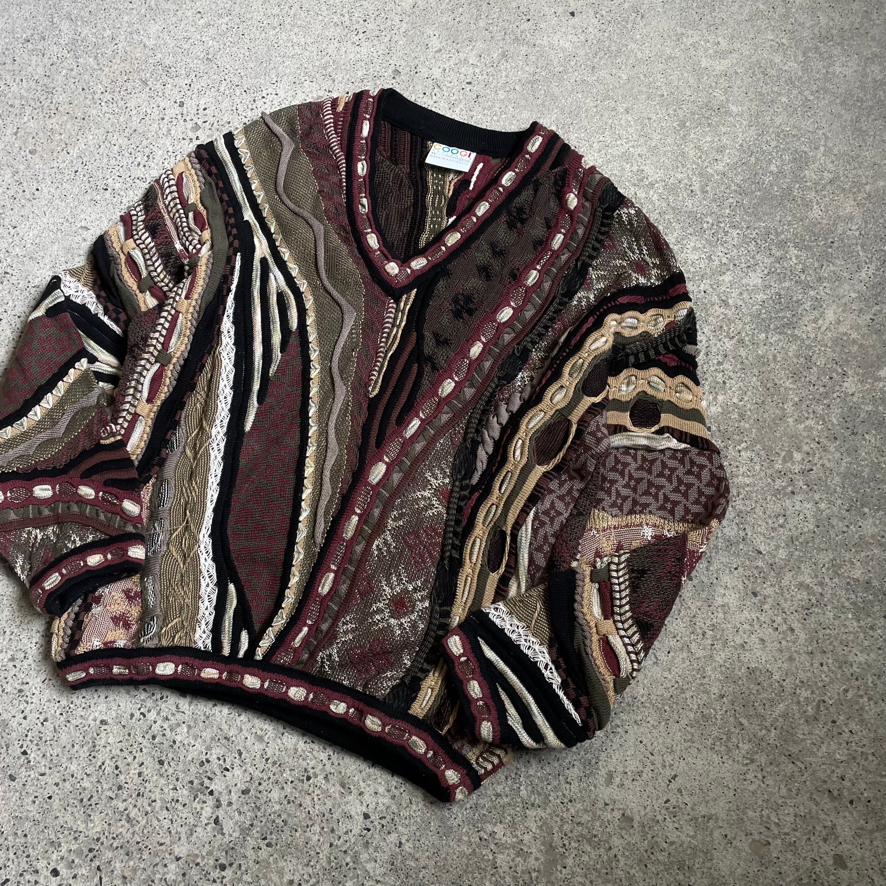 COOGI V neck Cotton Sweater クージー Vネック コットン セーター 3Dニット XL ＃5020100 kapre
