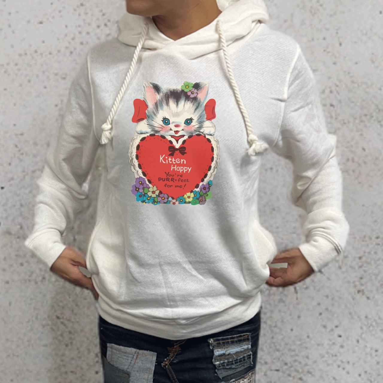 【ハートキャット】 オリジナル裏毛長袖パーカー ワンサイズのみ レディース