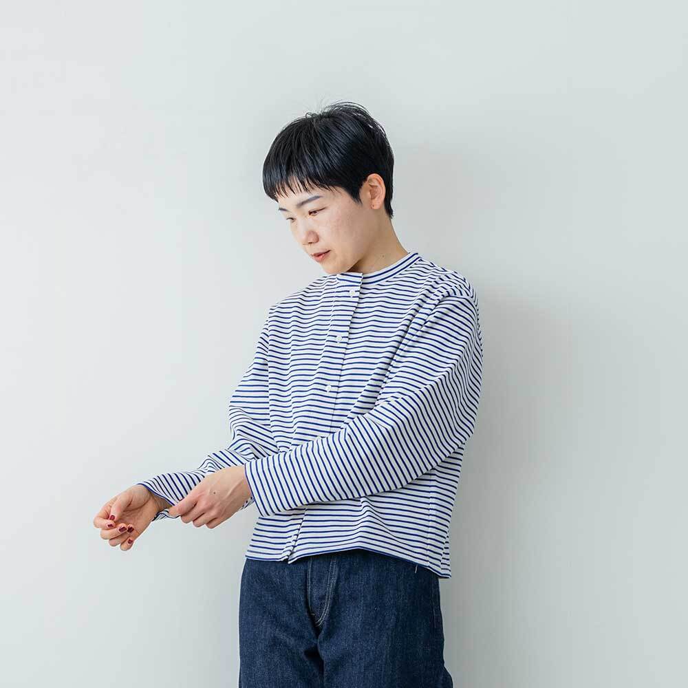 MidiUmi ボーダースタンドネックカーディガン