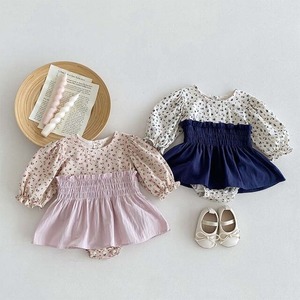 ベビー 秋新作 配色 花柄 フリル ロンパース 2色