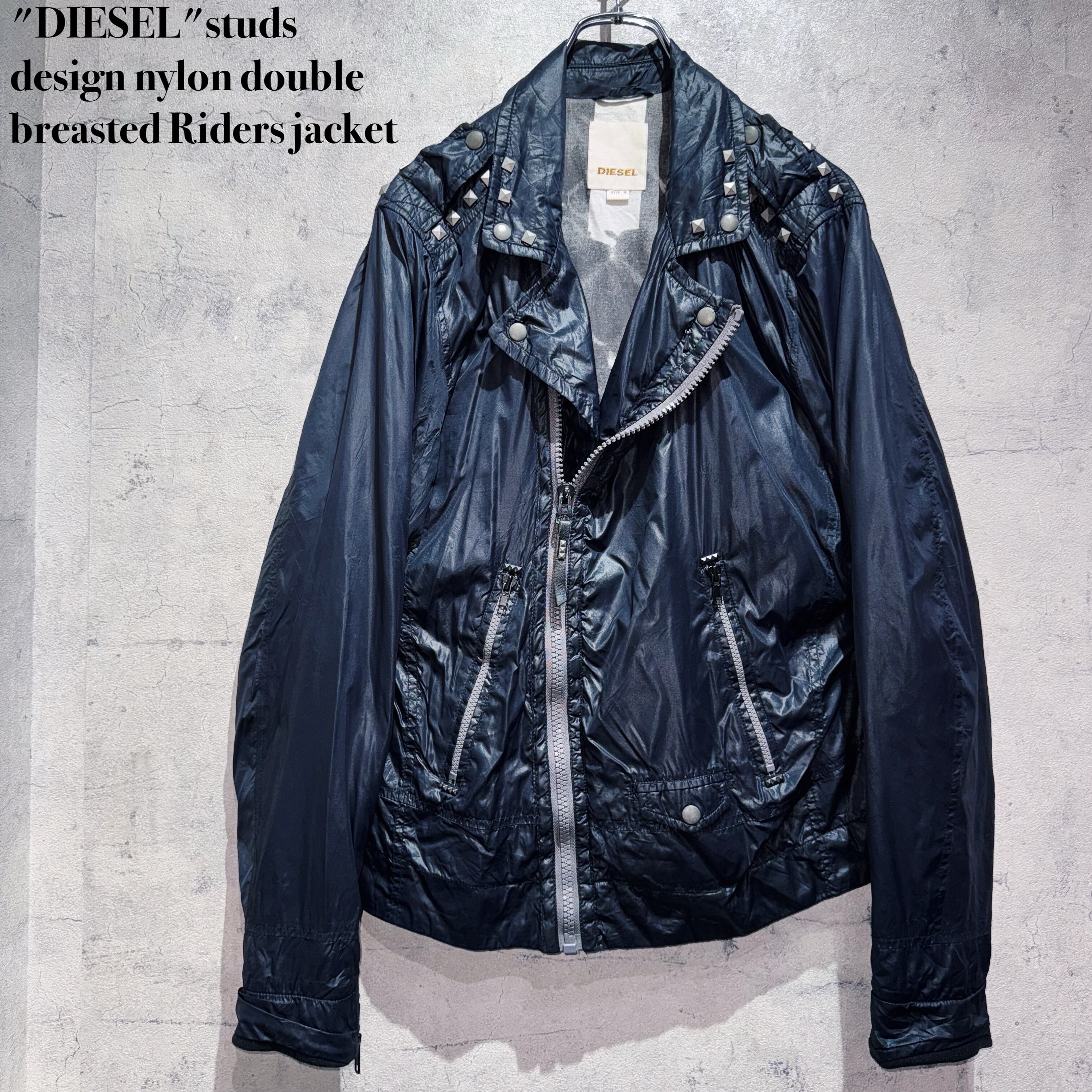 "DIESEL"studs design nylon double breasted Riders jacket