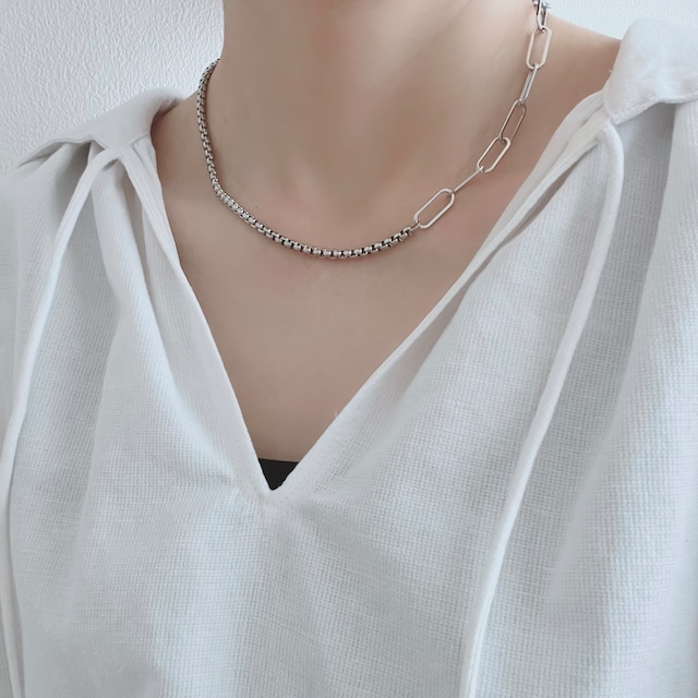 【Silver】アシンメトリーチェーンネックレス