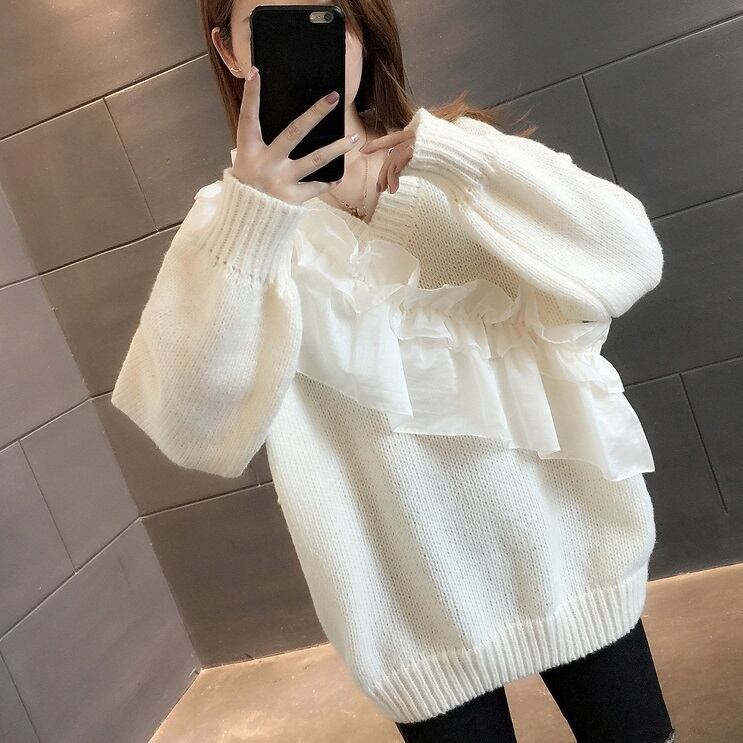 トップス レディース ニット セーター 白トップス ショート丈 袖あり 長袖 Vネック フリル かわいい 大人可愛い きれいめ シンプル カジュアル 大人 おしゃれ お洒落 かっこいい レトロ 大人可愛い 大人女子 こなれ感 ラフ メンズライク マニッシュ 個性的 クール モード系 送料無料 存在感 抜け感 無地 秋 冬 10代 20代 30代 40代 女性用 ママ OL 通勤 学生 通学 デート お出かけ 送料無料 女子会 休日 アウトドア 旅行 着回し 普段使い 重ね着 韓国 韓国系 ファッション