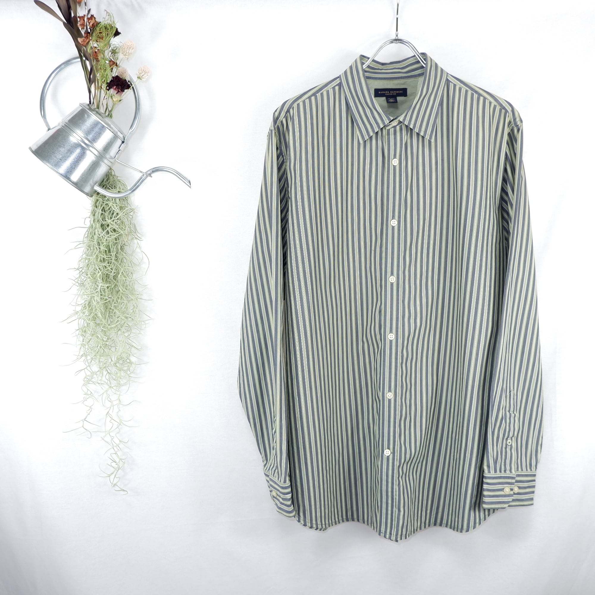 [XL] BANANA REPUBLIC Green/Deep Blue Stripe Shirt | バナナ・リ ...
