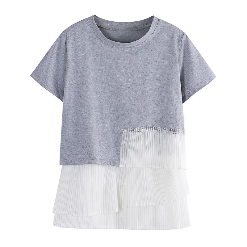 Hem frilled T-shirt with bijou TB-TO-0450