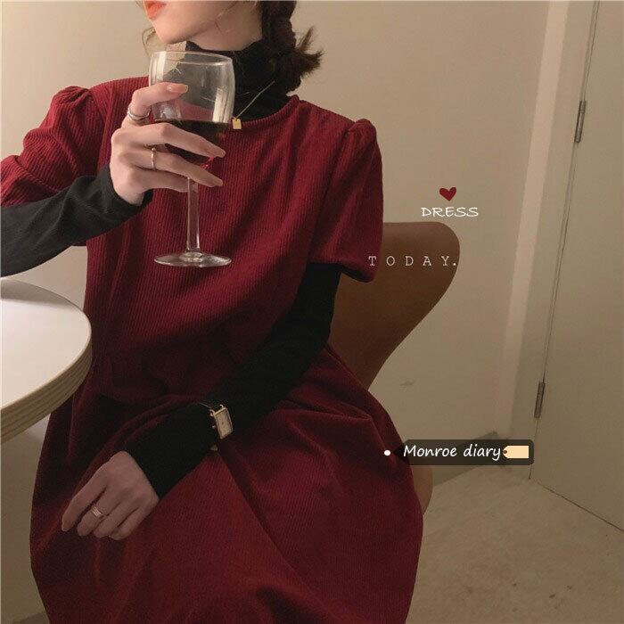 レッドドレス Aラインスカート オータムウィンターロング 秋物 冬物 モンロー37123814063