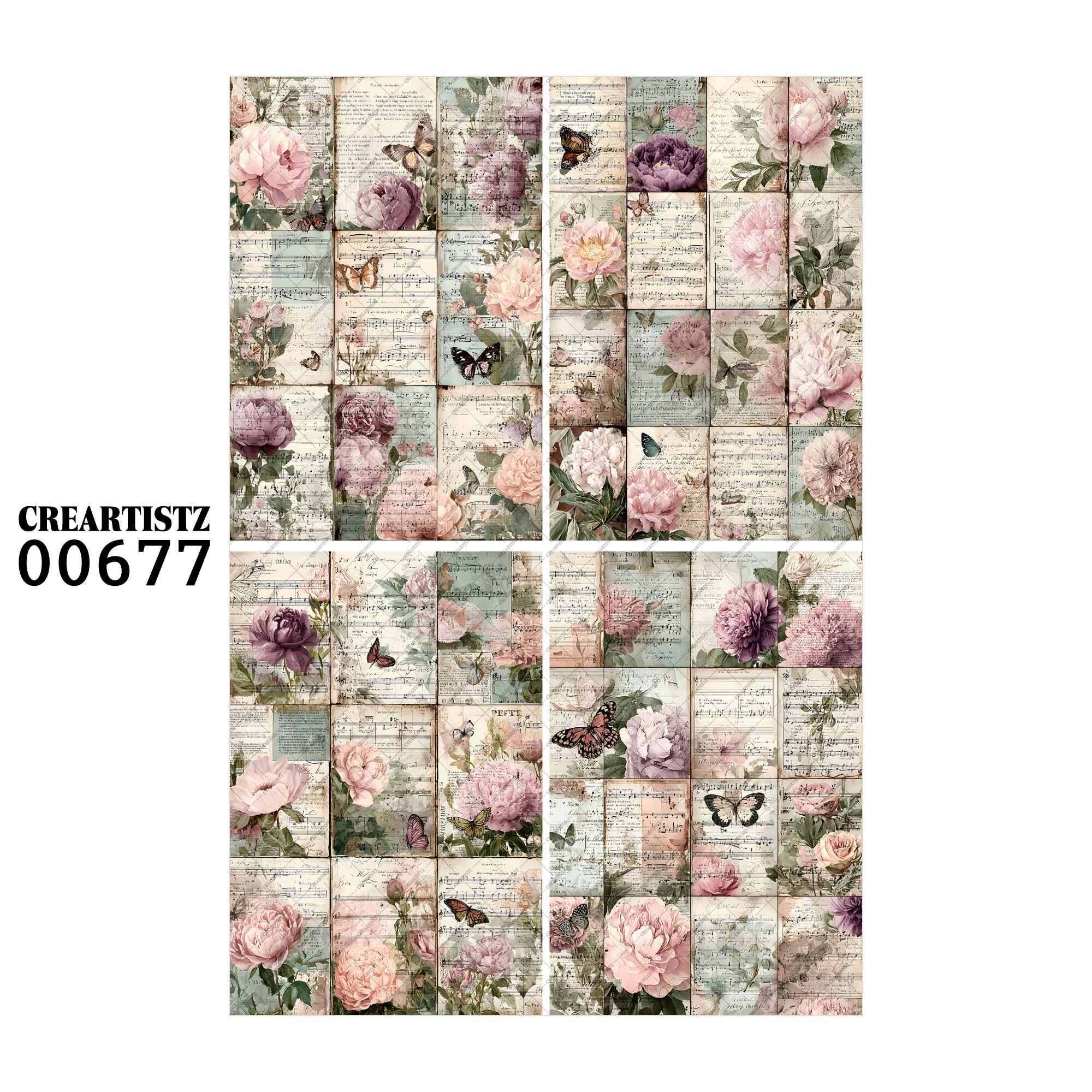 00677 背景 コラージュ素材 オリジナル 12枚セット (4種類×3枚) ペーパー/ステッカー CREARTISTZ