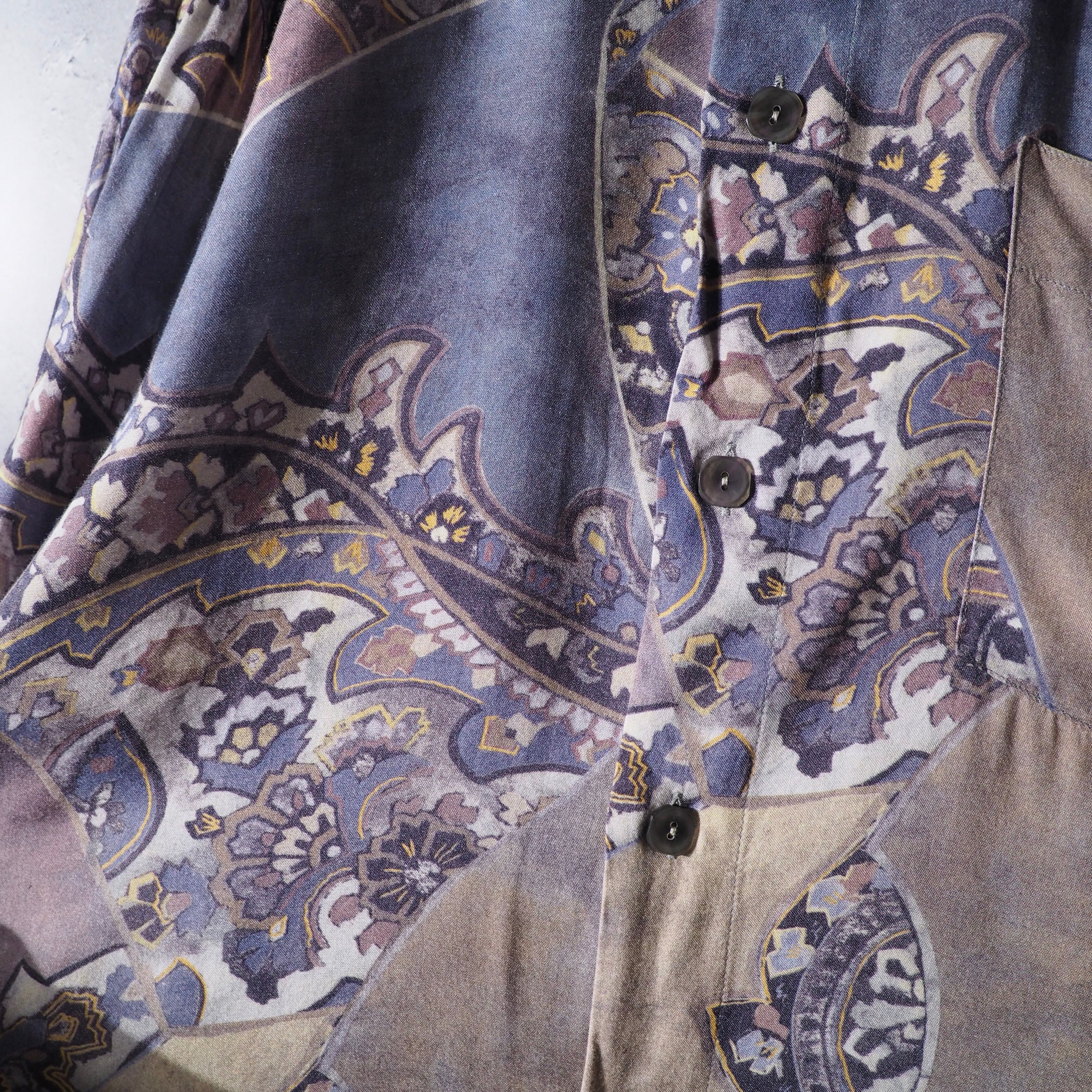 1990s Beautiful ethnic Flower pattern vintage Drape loose shirt