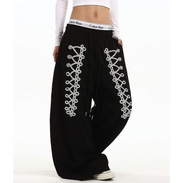 ミリタリーブレードデザインワイドスウェットパンツ 2col R02498