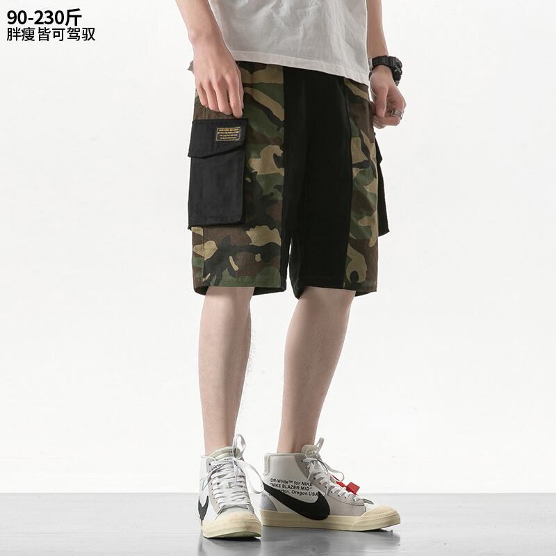 迷彩柄カジュアルオーバーオール ショーツ サマールーズパンツ 大きめサイズ 夏物 ブルマー ステッチ ヒップホッププラスサイズ80585254562