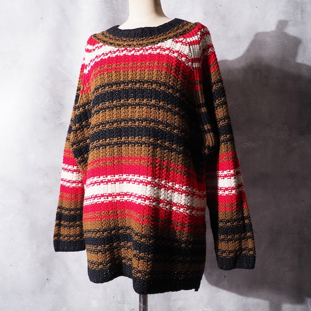 Earth ethnic color boarder design vintage knit