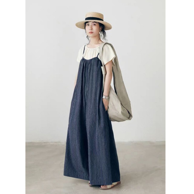 【サロペット】大きいサイズ  サロペット レディース おしゃれ きれいめ 可愛い サロペット ロンパース オーバーオール ジャンプスーツ 春 夏 秋 冬 20代 30代 40代 50代 サロペット ノースリーブ ハイウェスト ワイドパンツ 大人 可愛い カジュアル ストライプ ネイビー 青 M L XL 2XL