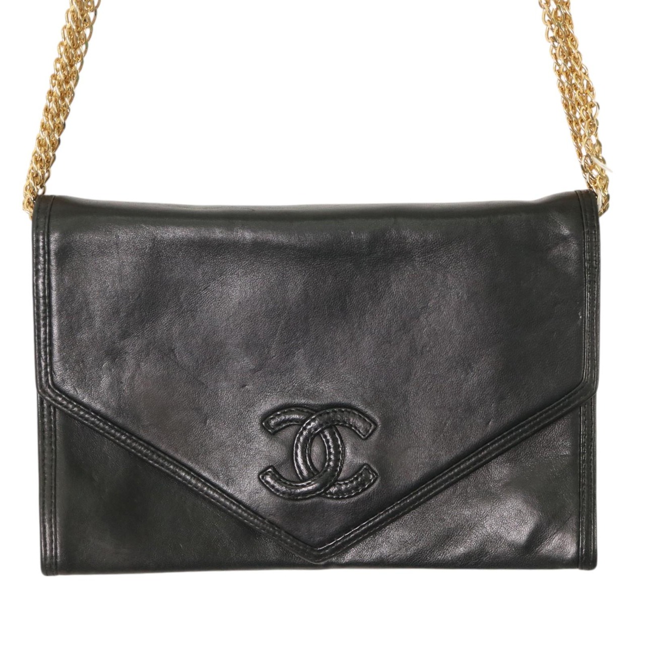 CHANEL シャネル マトラッセ 6連チェーンショルダーリボン レザー ショルダーバッグ ブラック A-7936