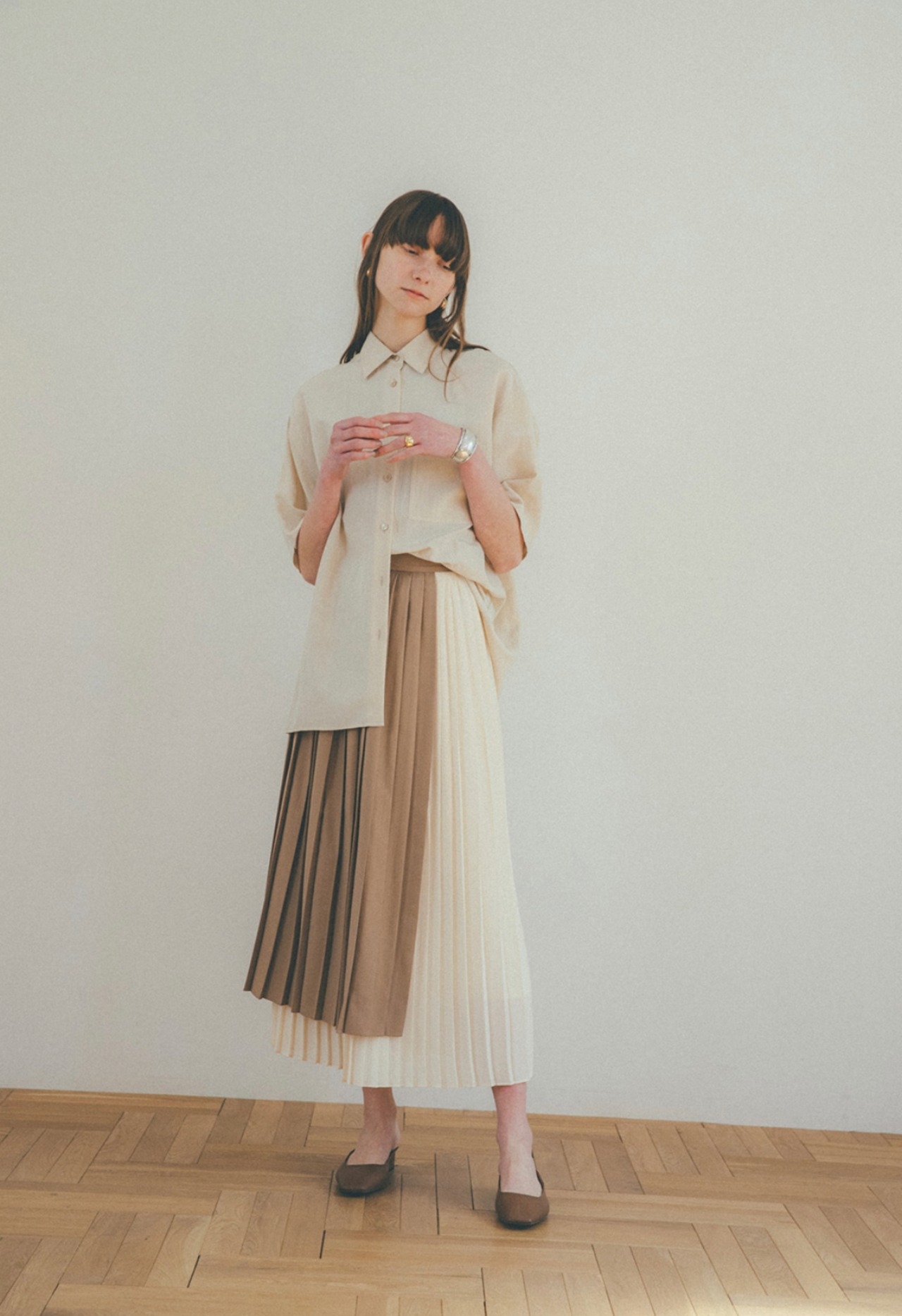 CLANE クラネ　 BI COLOR PLEATS SKIRT