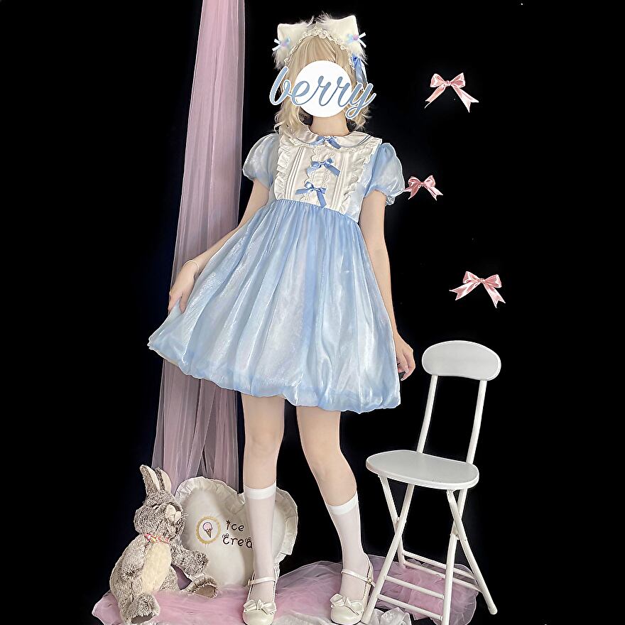 メイド服 チャイナ服 半袖 エプロン ふわふわ スカート ガーリー 甘め