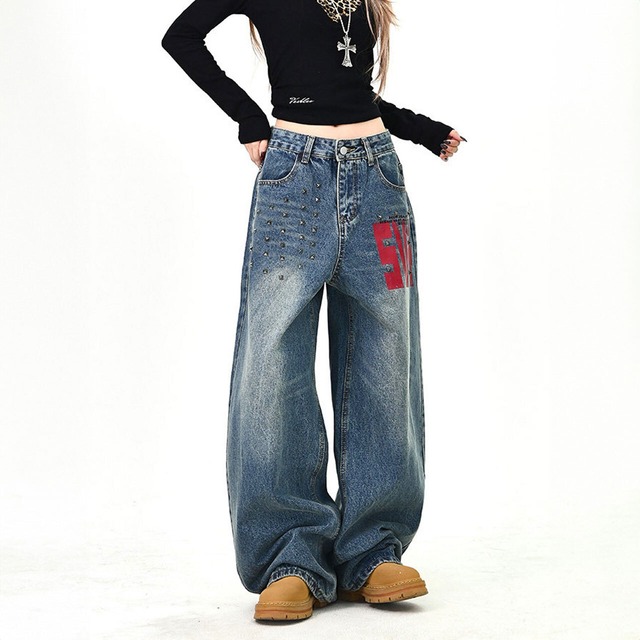 レッドロゴスタッズデニムパンツ
 1col   R01606