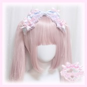 ♡【全10色】ドーリープリンセス パール＆ドットサテンリボン 2wayヘアクリップカチューシャ light blue×pink ♡