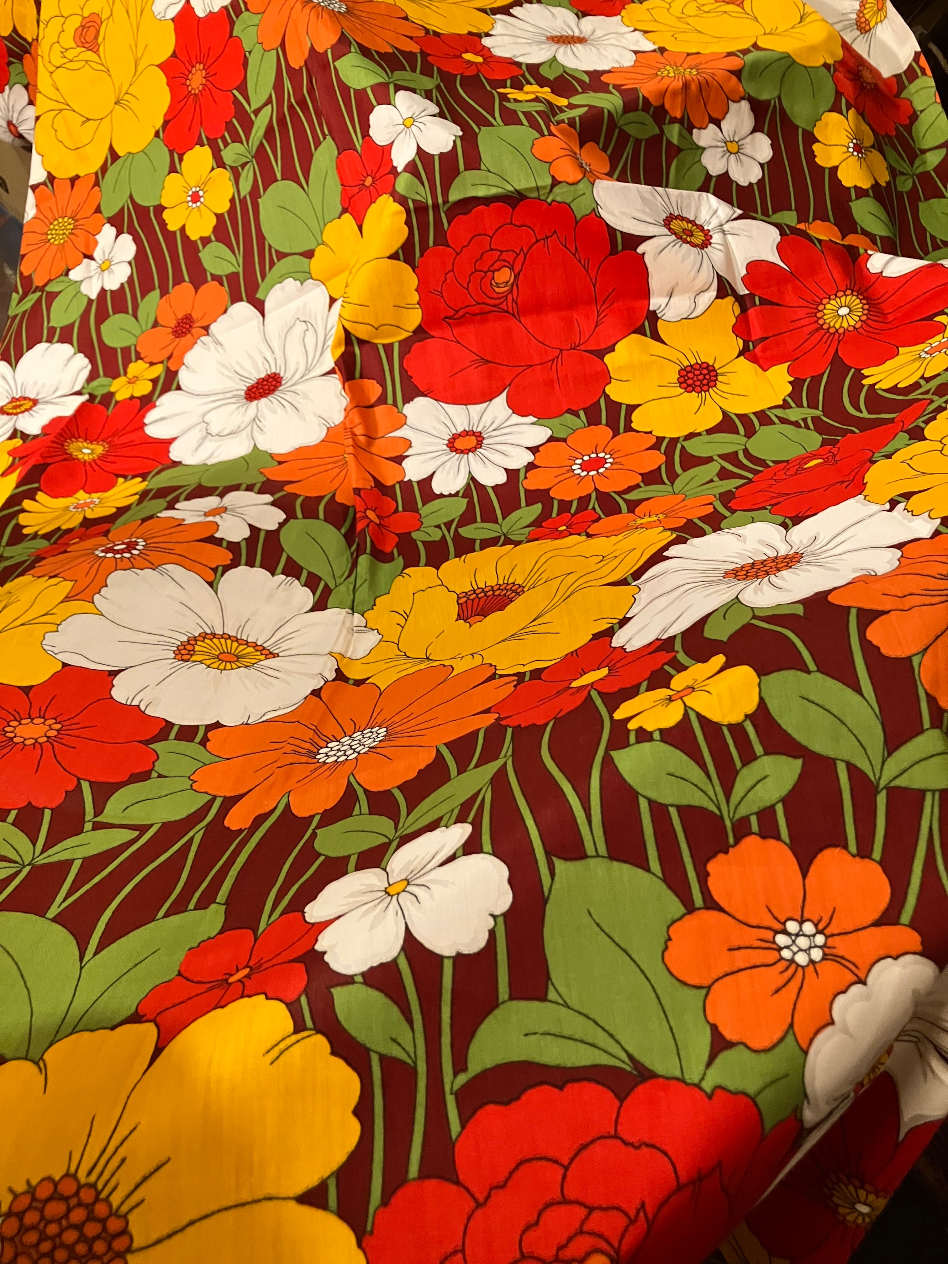 70sヴィンテージテキスタイル 100×200センチ 渋レトロ花柄 | 実用外
