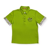 CASTELBAJAC カステルバジャック 総柄切替 半袖 ポロシャツ 42 /蛍光グリーン/レディース/ゴルフ