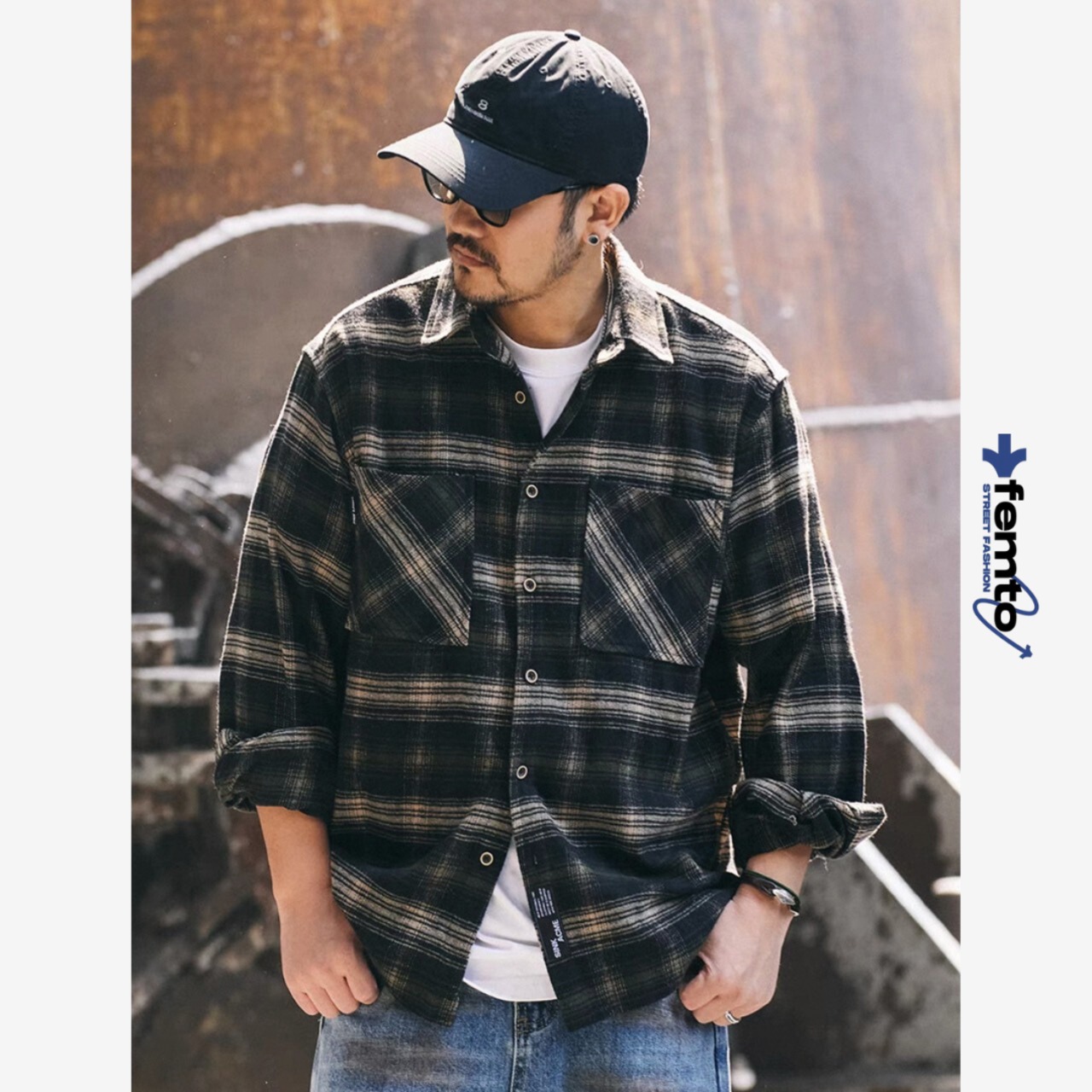 Checked pattern long sleeve shirt 0511 - 1