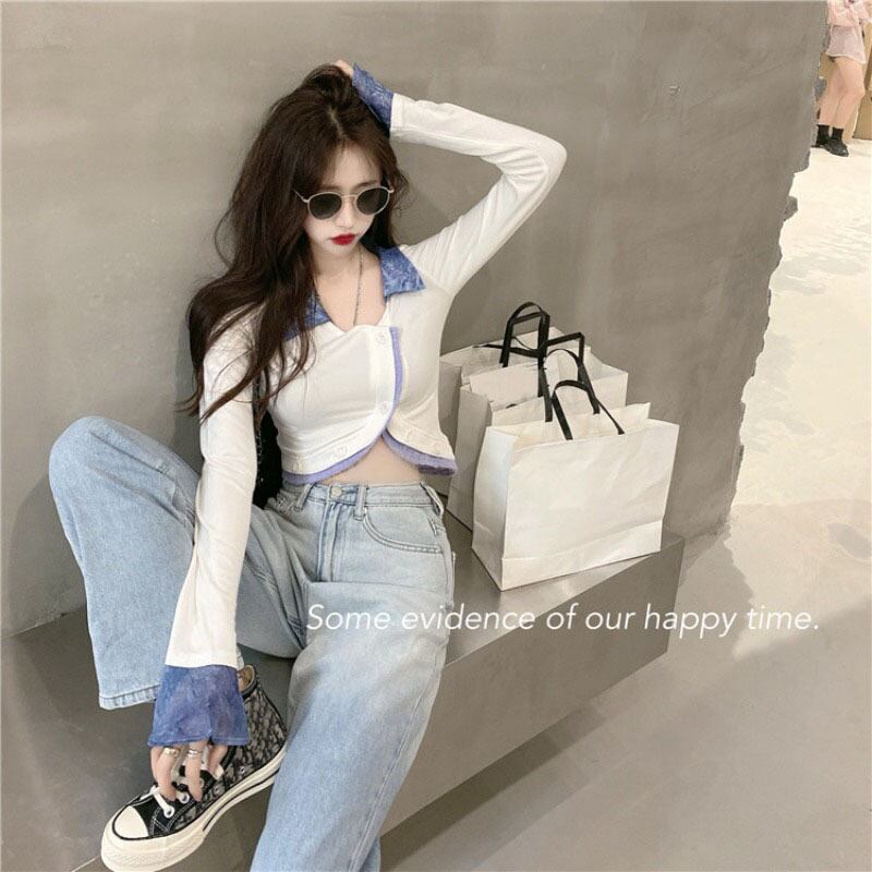 センスニッチショートネーベルクロップドタイツ女性2020年秋新作セクシースリム長袖Tシャツトレンド ブラックストロベリース2770524518