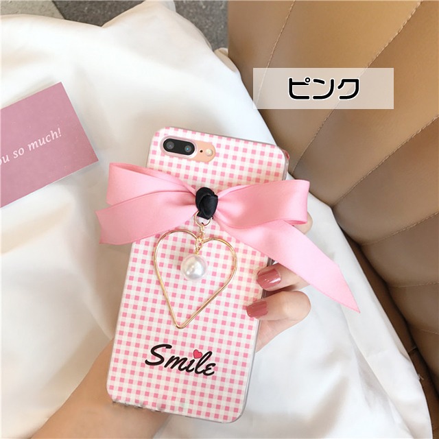 ギンガム チェック リボン ハート パール Iphone シェルカバー ケース ブラック レッド ピンク ネイビー Iphone 6 6s 6plus 6splus 7 7plus 8 8plus Nw333 Loverytrading
