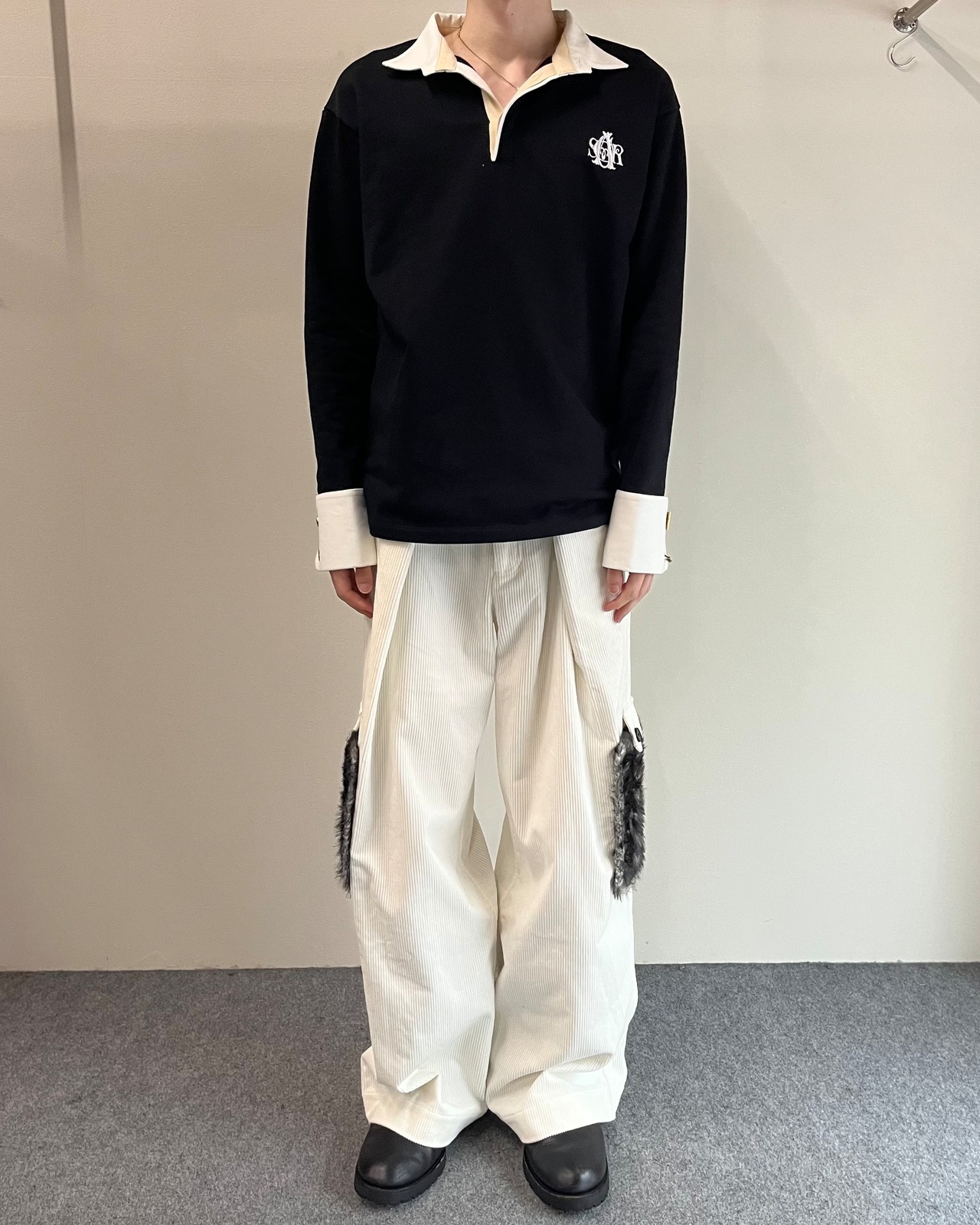【26/AW Oscar Ouyang】Black french cuff polo shirt