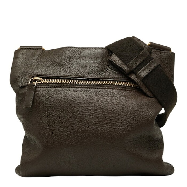 プラダ ショルダーバッグ 斜め掛け ダークブラウン レザー レディース PRADA 【中古】