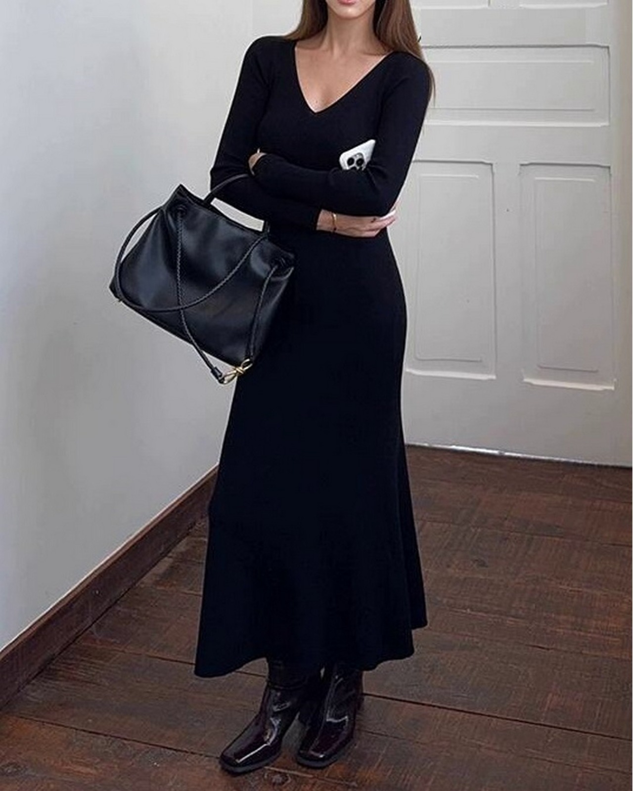 エレガンスVネックニットドレス 2color A0555 - 3