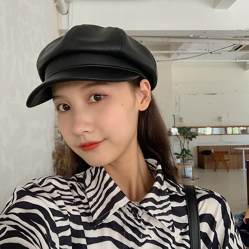 レザーオータムウィンタースタンダードレッド レトロ 帽子 秋物 冬物 ベレット ヘアアクセサリー ブラック・アイド・ピーズ38848715608