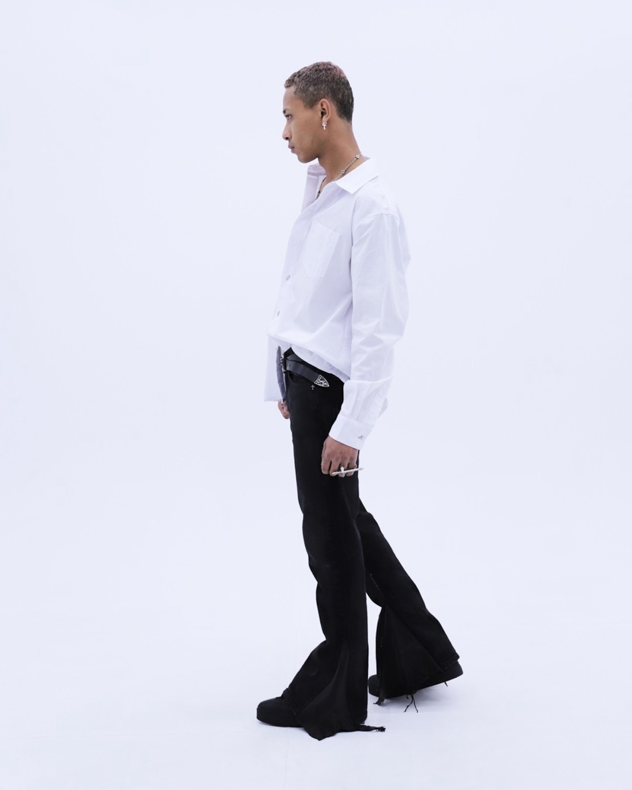 LAST NEST / white cross button LS shirts