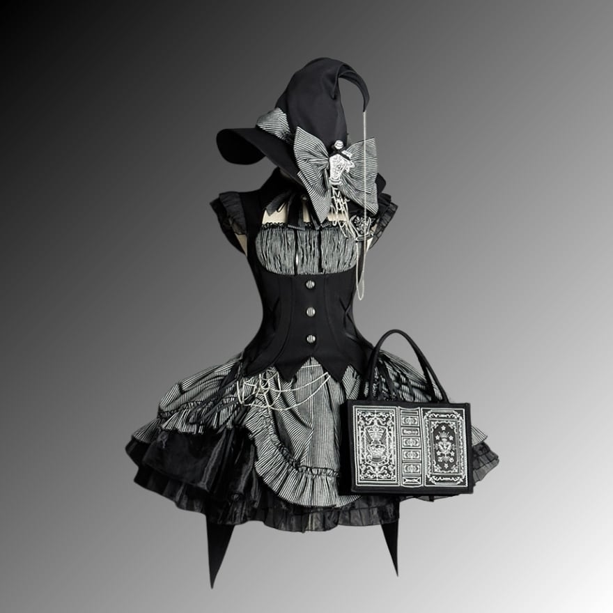 大人ゴシック ワンピース ストライプ×コルセット 魔女テーマ｜WithU