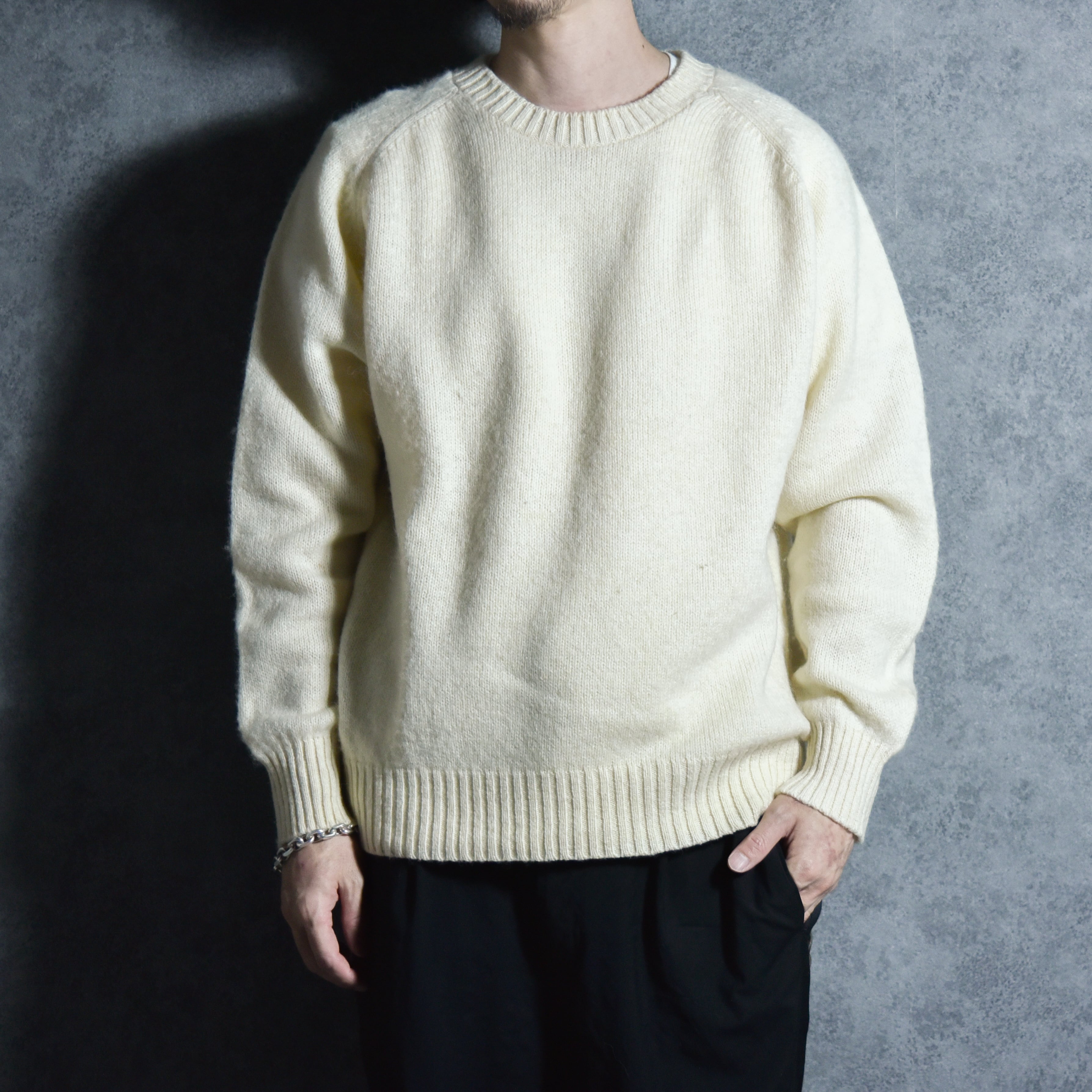 白い100％ウールセーター 80-90s THE FOX Collection Shaggy Sweater Made in Portugal