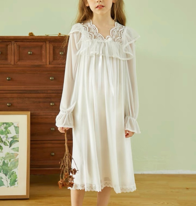 【kids】 110〜165 white  roomwear  negligee K110