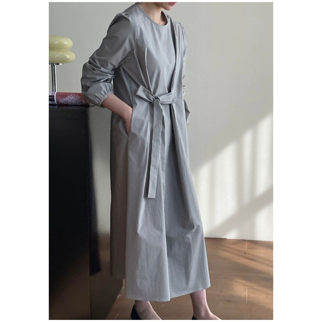 クルーネックラウンドネックワンピース　01042