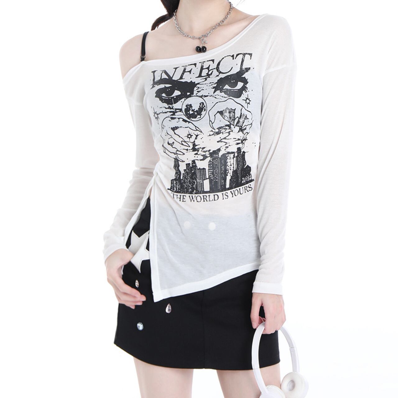 オフショルスリットトップス　2color　1286