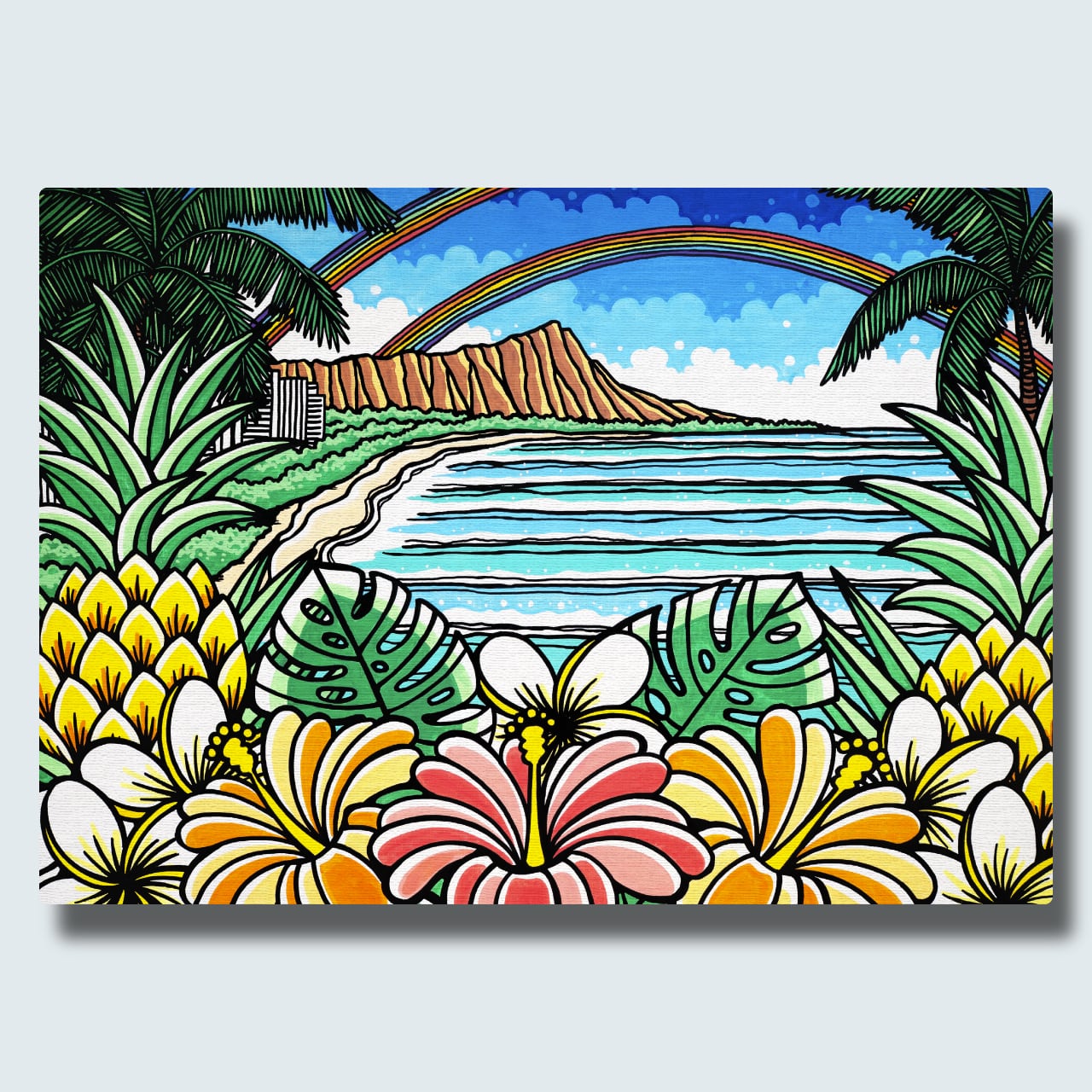 ハワイアート　ＴＡＭＯ　キャンパスアート Art Panel（Waikiki Double Rainbow 2025） | TAMO ART GALLERY