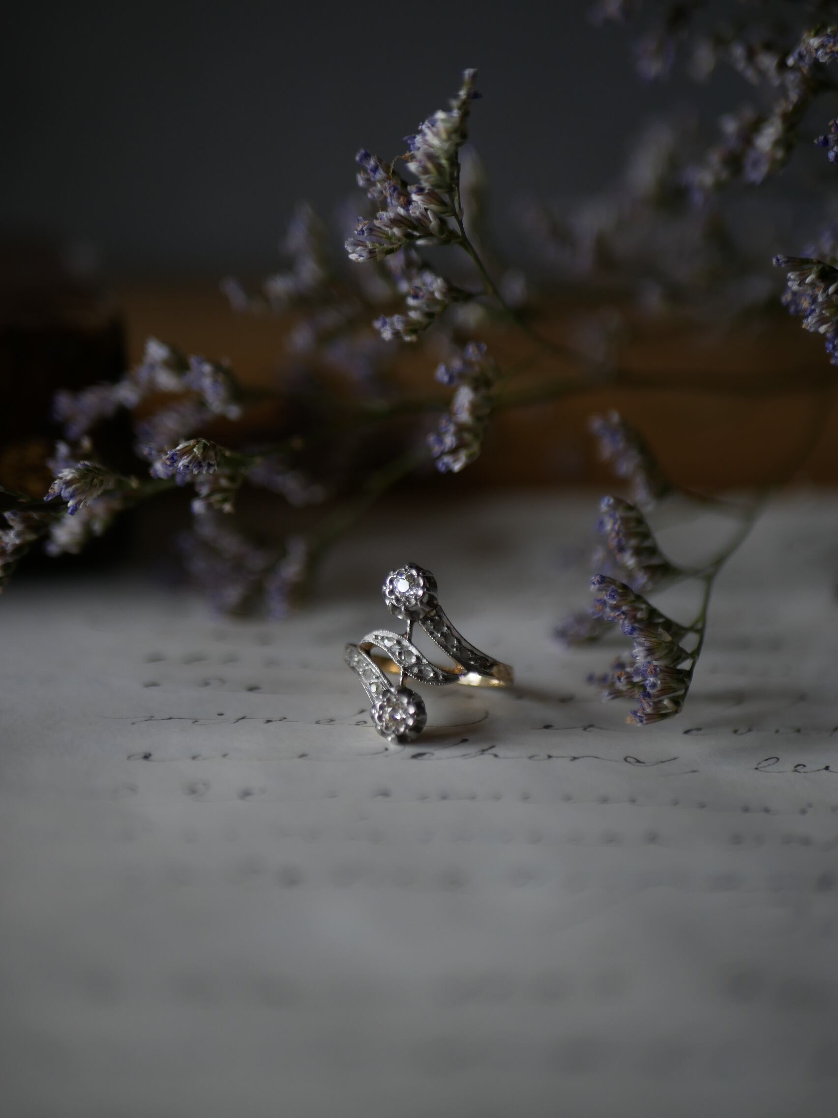 【FR-54】Toi et Moi 天然ダイアモンド K18 アンティークジュエリー 指輪 フランスアンティーク