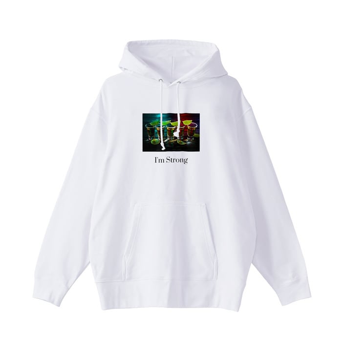 刺繍】白フード付きパーカー×ステッカー風ロゴセンター | Pay ID